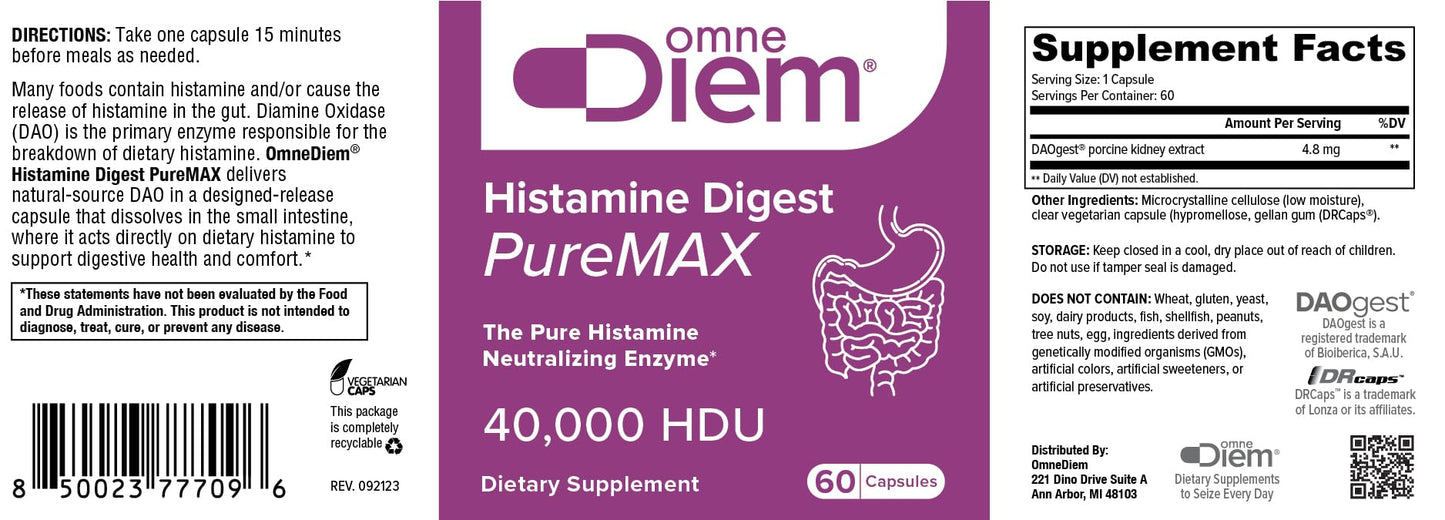 Omne Diem Histamine Digest PureMAX with DAO Capsules, 60 Capsules