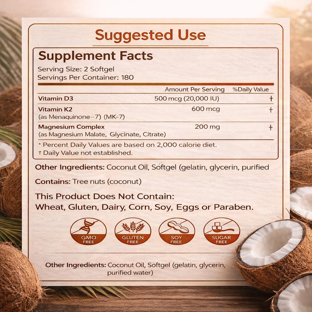 KUZEOLON Vitamin D3 K2 Magnesium Complex 360 Softgels