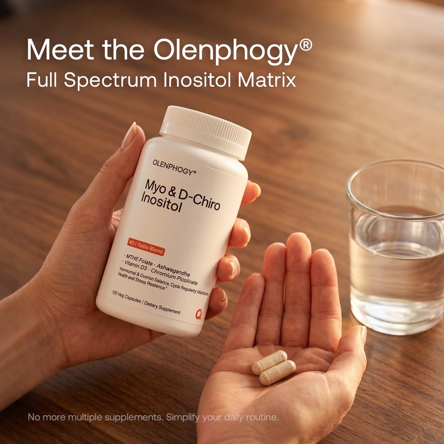 Olenphogy Inositol Supplement for Women – 40:1 Myo & D-Chiro Inositol Complex for Hormonal Balance, Cycles & Mood Support with Ashwagandha, MTHF Folate, Vitamin D3 & Chromium, 120 Capsules