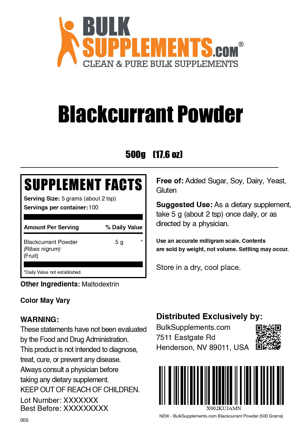 BulkSupplements Blackcurrant Powder 17.64 Ounce