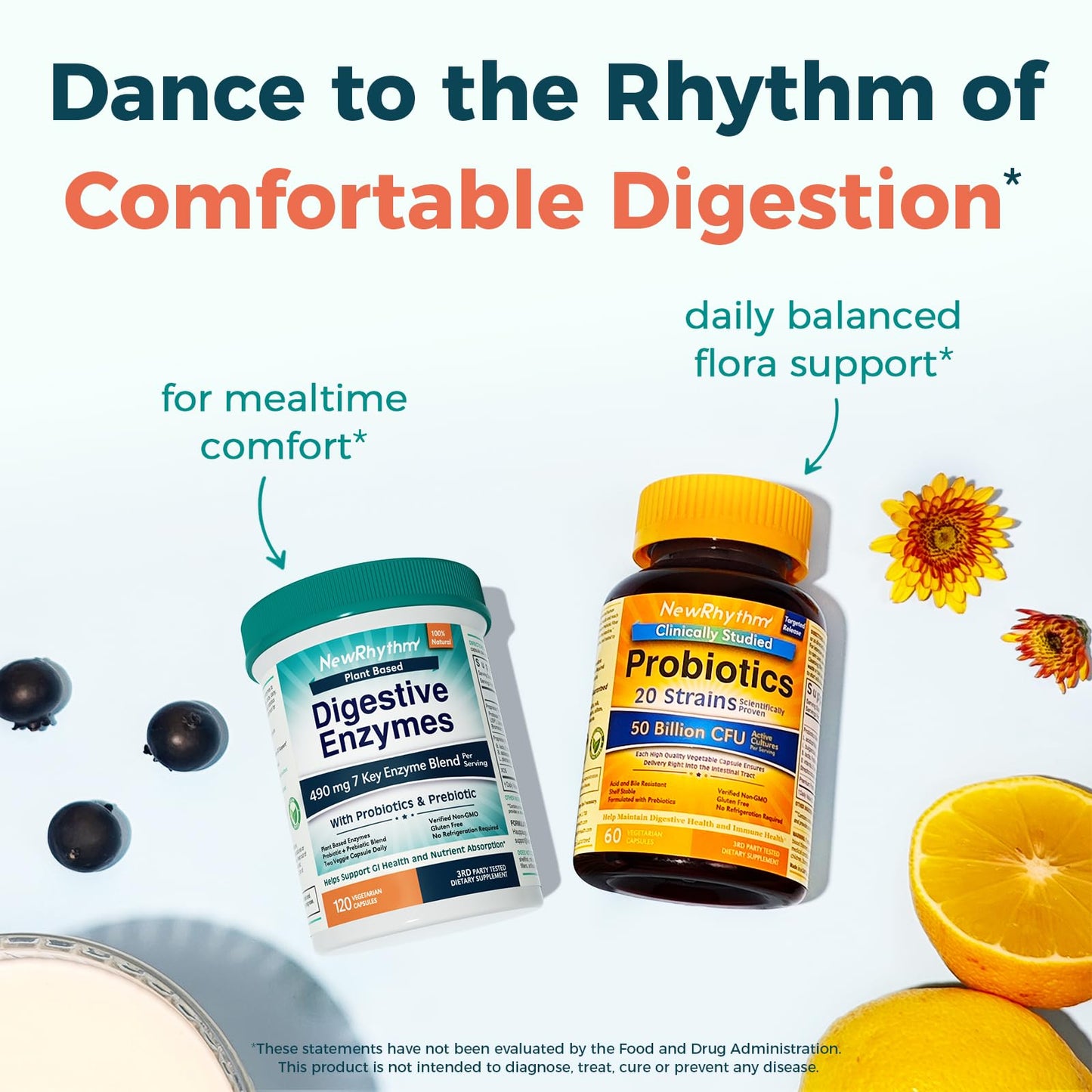 NewRhythm Digestive Enzymes 490 mg with Probiotics & Prebiotic Capsule 120