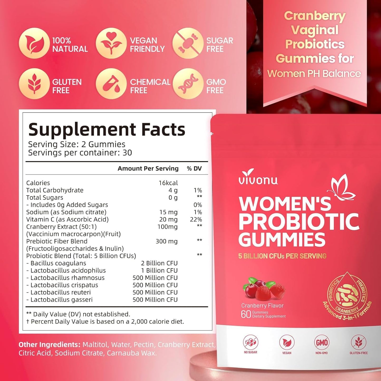 VivoNu Probiotics for Women Gummies 60 Count
