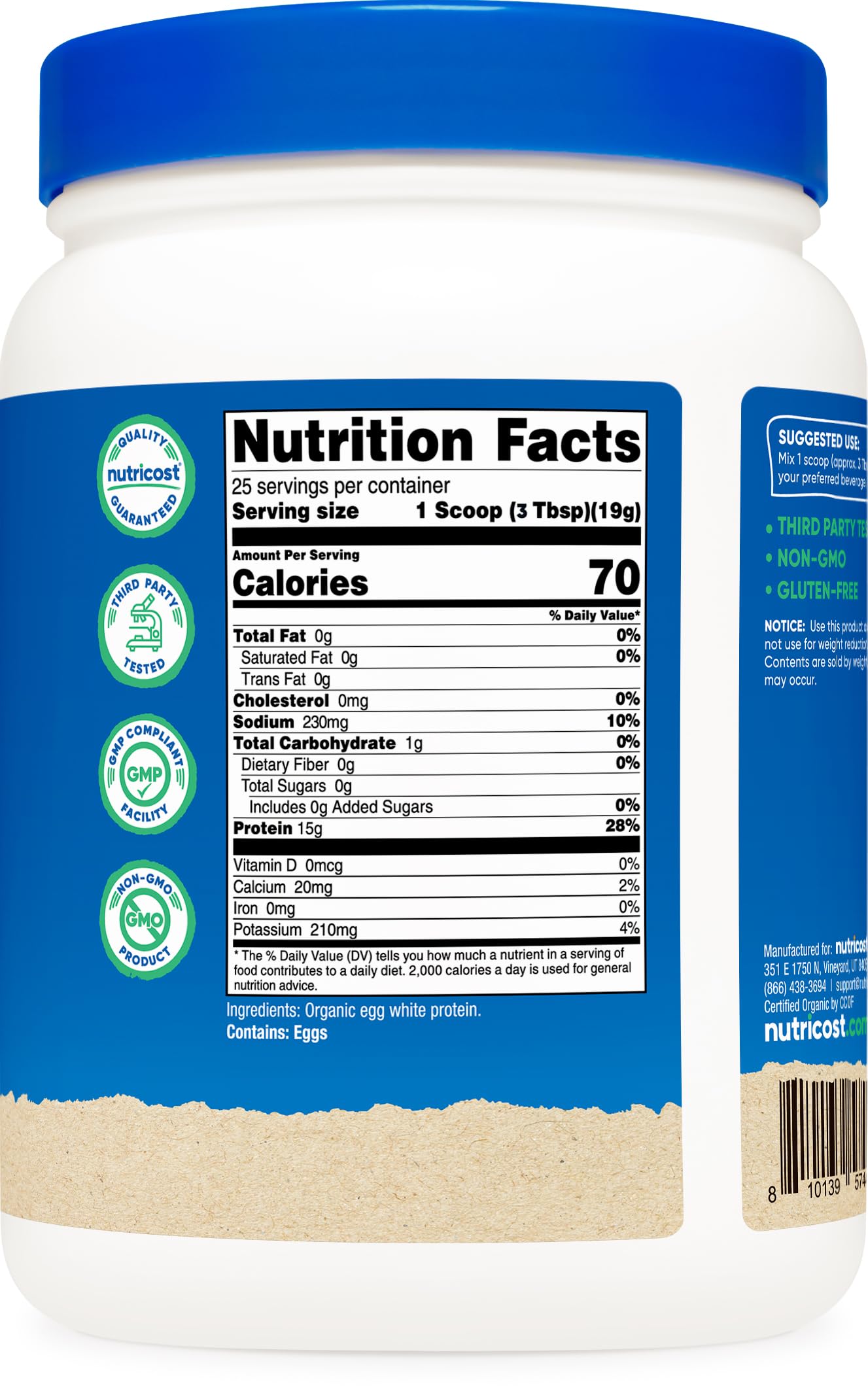 Nutricost Organic Egg White Protein Powder 16.2 oz