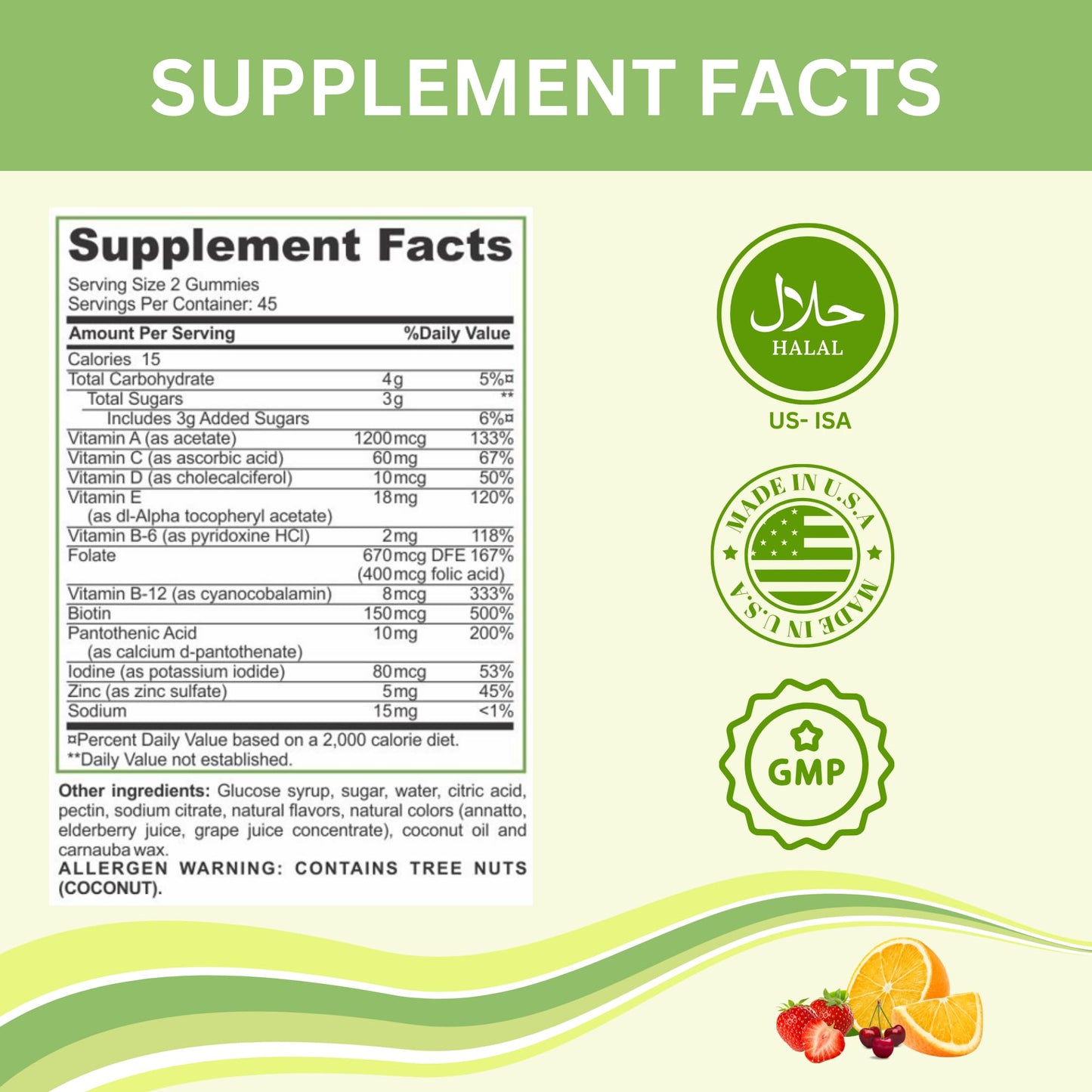 Green Field Nutritions Halal Multivitamin Gummies for Adults Gelatin-Free Chewable Multivitamin with Vitamin D3, B6, B12, Zinc & C – Halal Vitamins for Men and Women, 90 Gummies