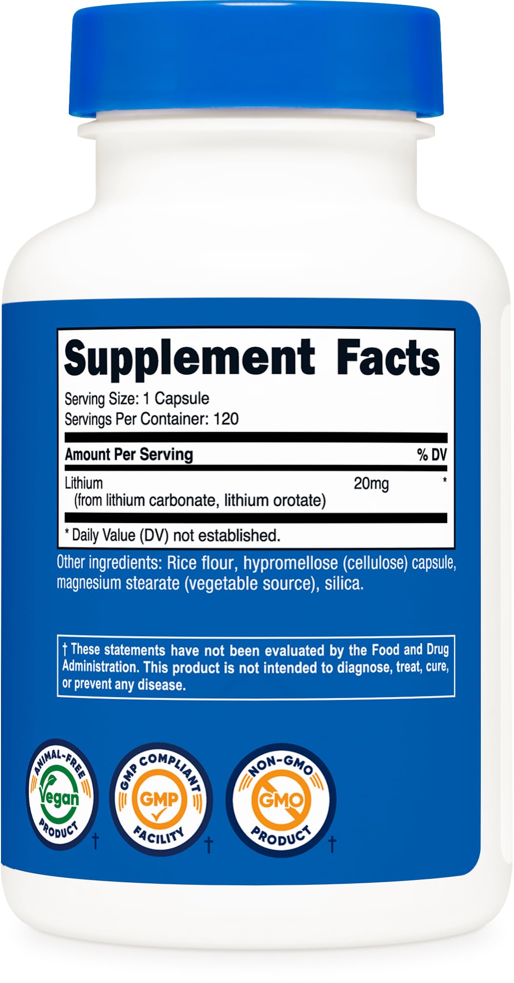 Nutricost Lithium Orotate 20mg Capsules, 120 Count