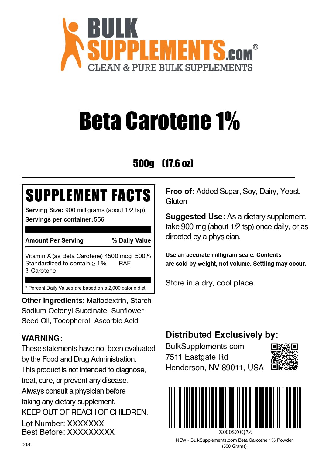 BulkSupplements Beta Carotene Powder 17.6 oz