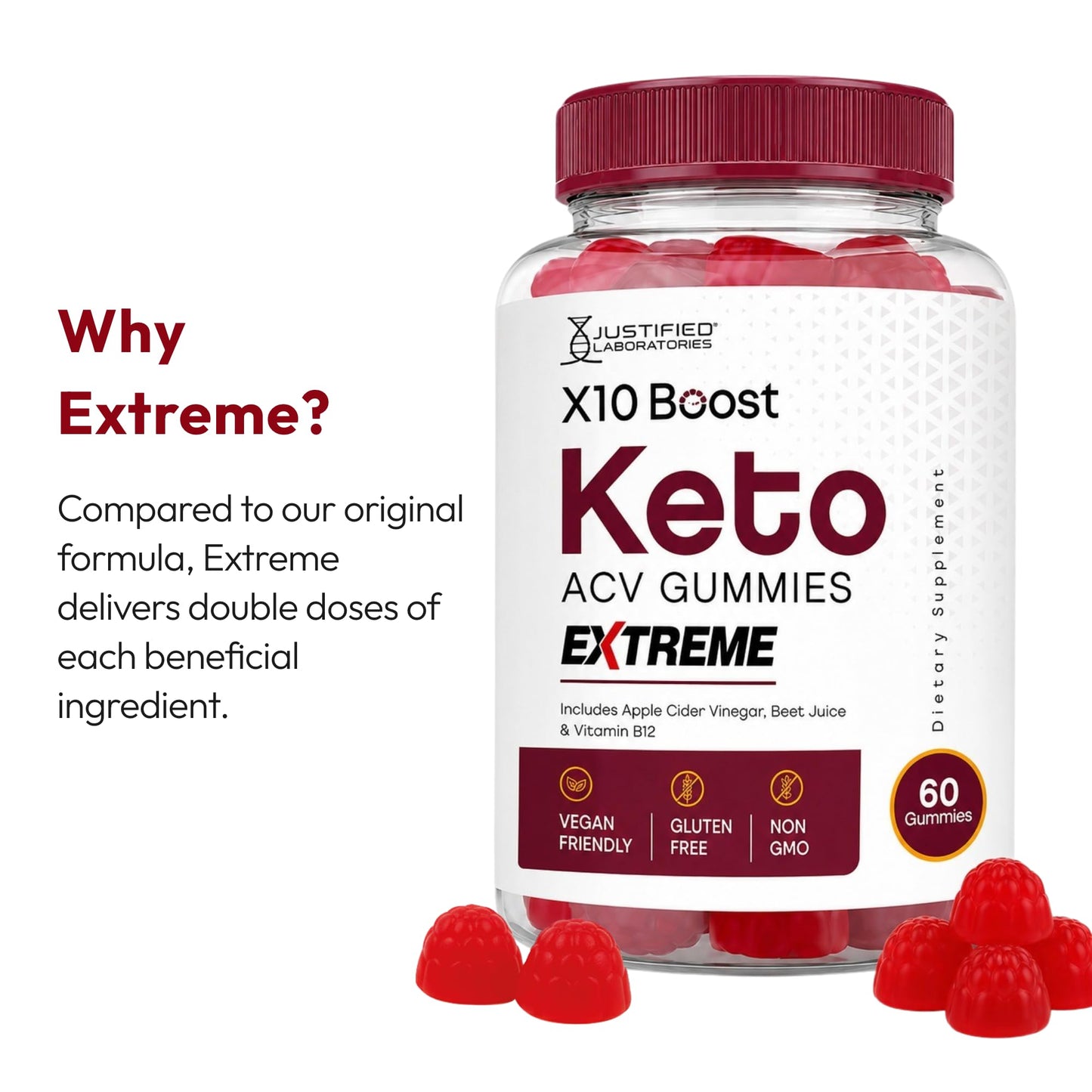 Justified Laboratories X10 Boost Keto ACV Extreme 180 Gummies