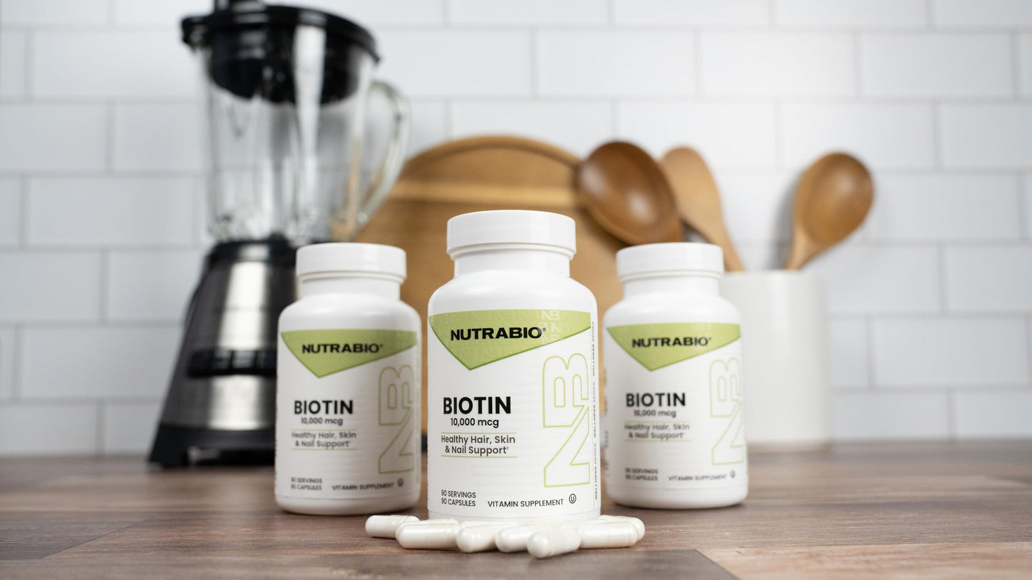 NutraBio Biotin 10000mcg Vegetable Capsules, 90 Count