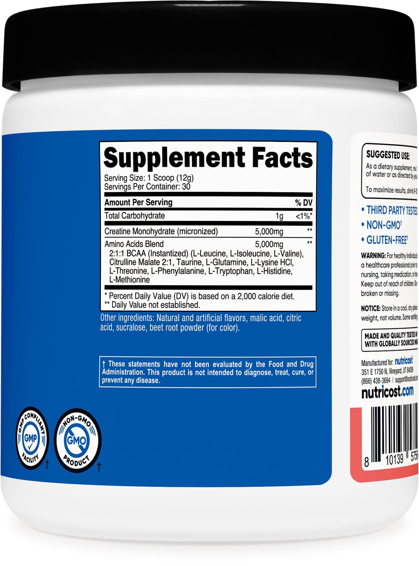 Nutricost Creatine + Aminos Powder Watermelon Flavor, 13.2 oz