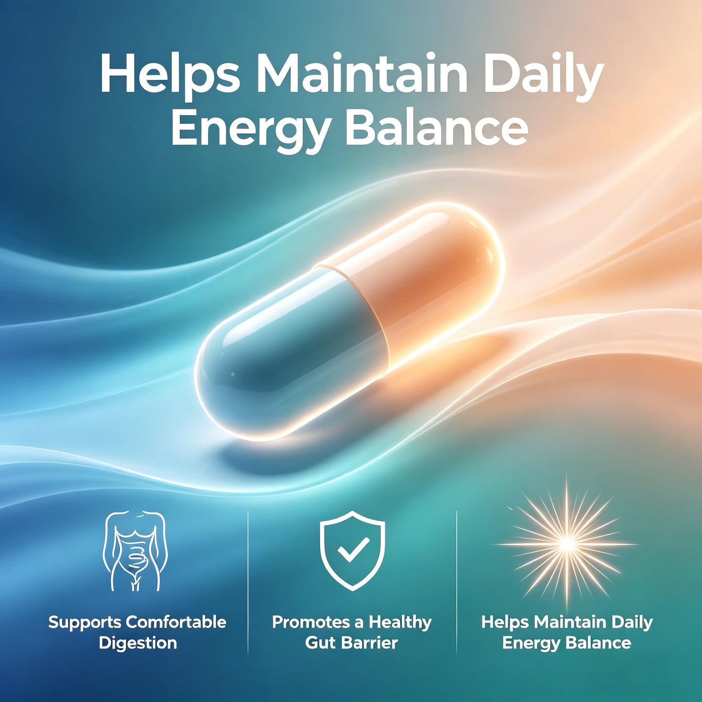 Guliqi Daily Digestive 3-in-1 (Pre + Pro + Postbiotic) Supplement, Daily Triple Prebiotics 60 Capsules