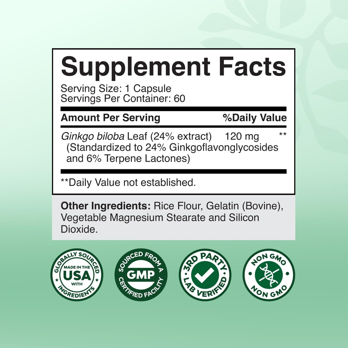 Natures Craft Ginkgo Biloba Capsules 60 Count