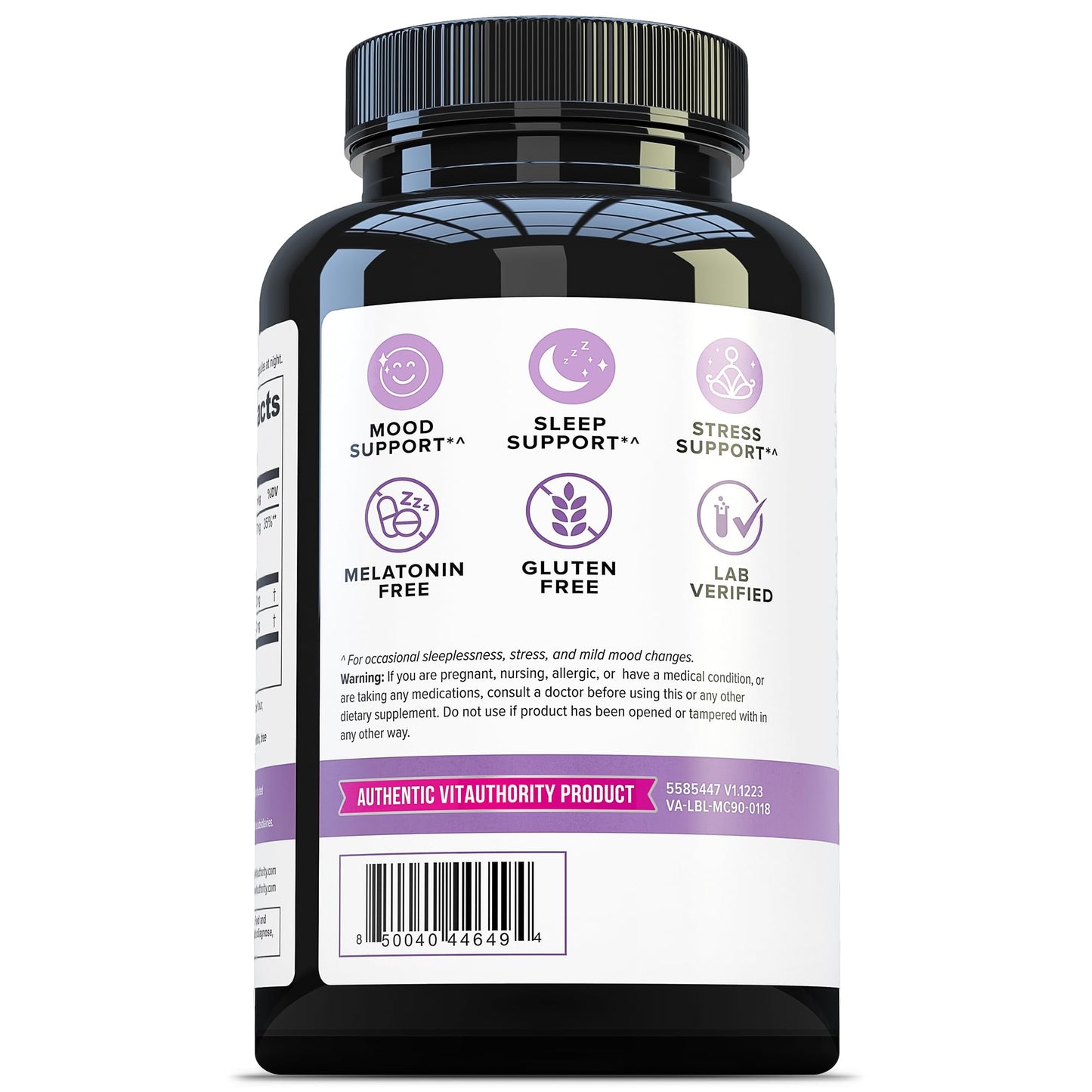 Vitauthority Magnesium L-Threonate Biglycenate Chelate Blend GABA and L-Theanine Sleep Support Capsules 90 Count