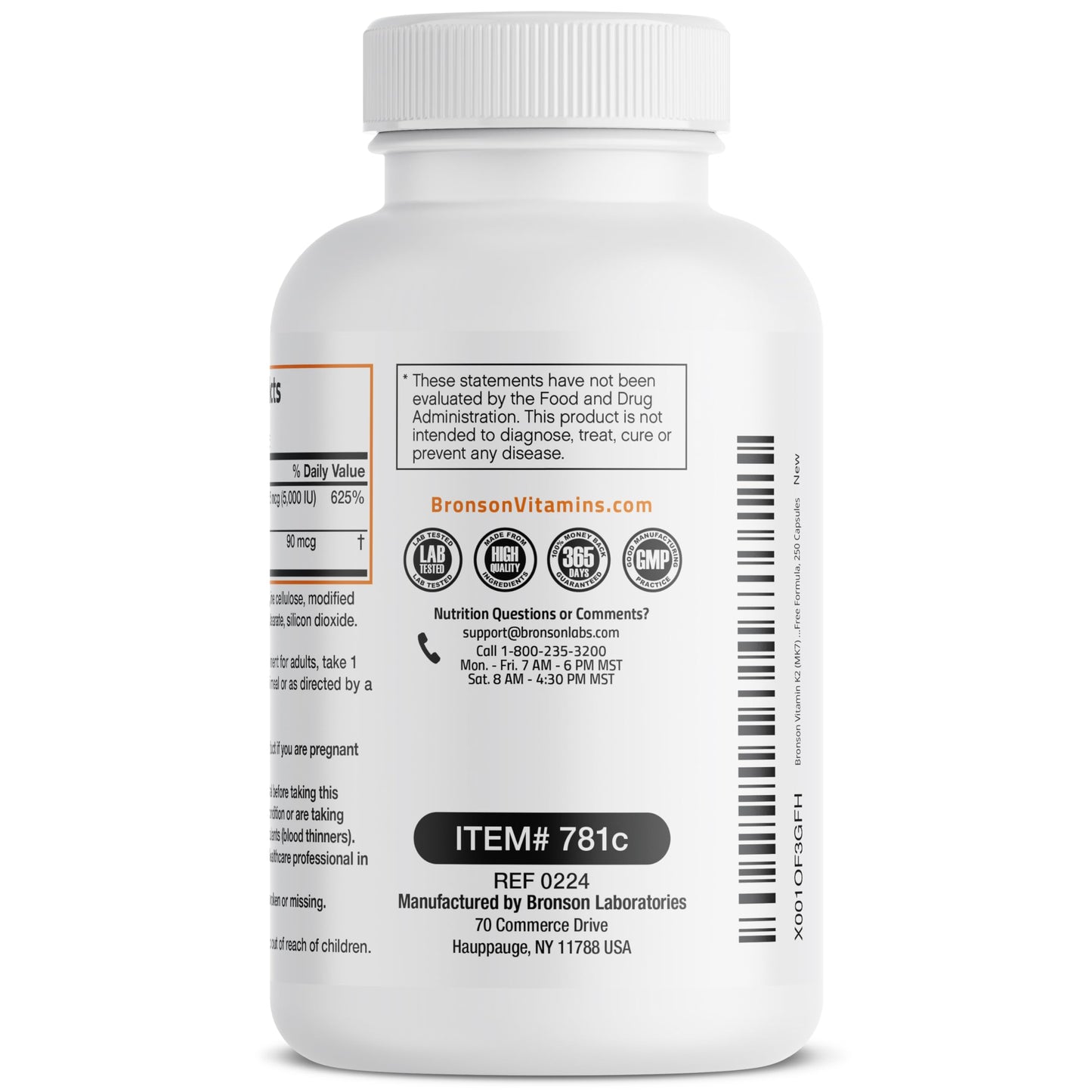 Bronson Vitamin K2 (MK-7) with D3 Capsules, 250 Count