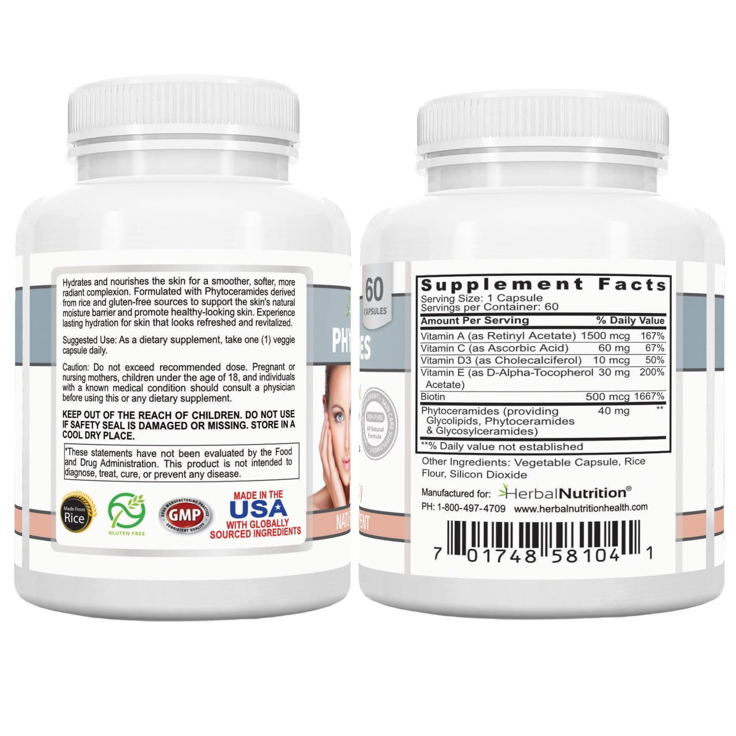 Herbal Nutrition Phytoceramides Anti-Aging Skin Hydration Supplement Powder, 120
