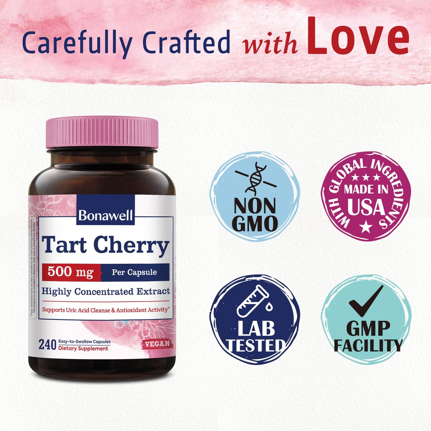 Bonawell Tart Cherry 500mg Extract Capsule, 240 Capsules