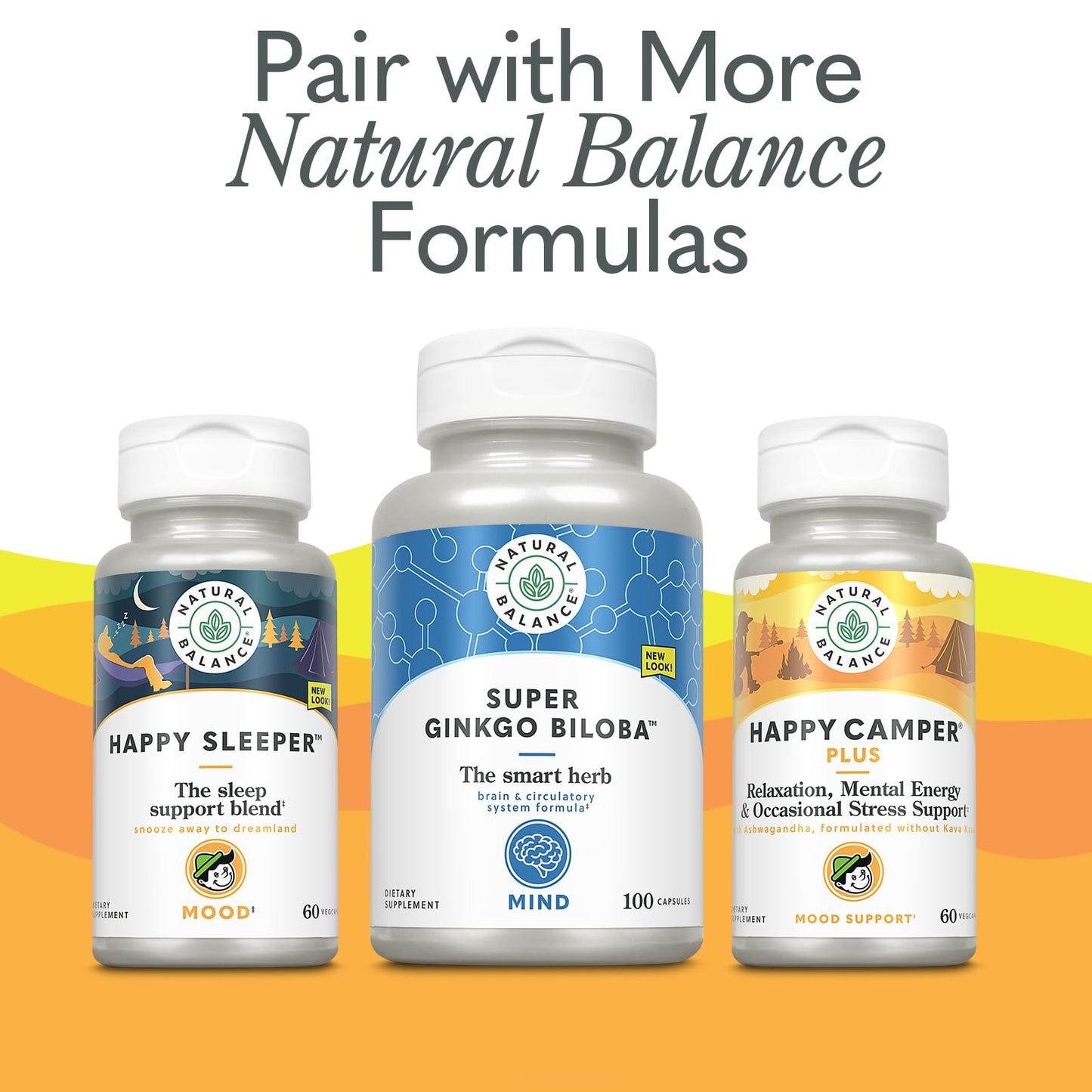 Natural Balance Happy Camper Plus Capsule, 60 Count — Supports Relaxation, Mental Energy, and Occasional Stress with KSM-66 Ashwagandha, L-Theanine 200mg, Passion Flower, Lemon Balm, Holy Basil