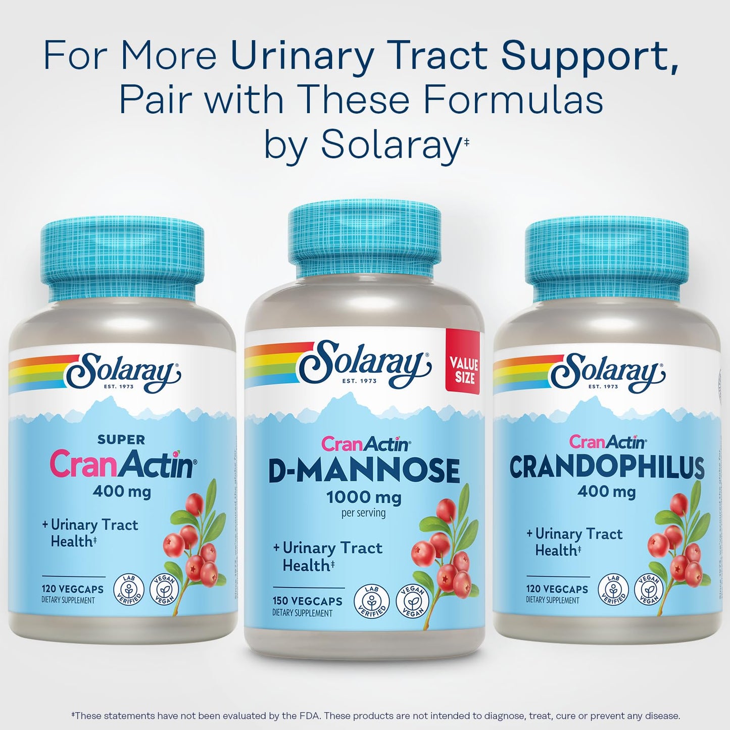 SOLARAY D-Mannose with CranActin Cranberry 400 mg Capsules, 150 Capsules