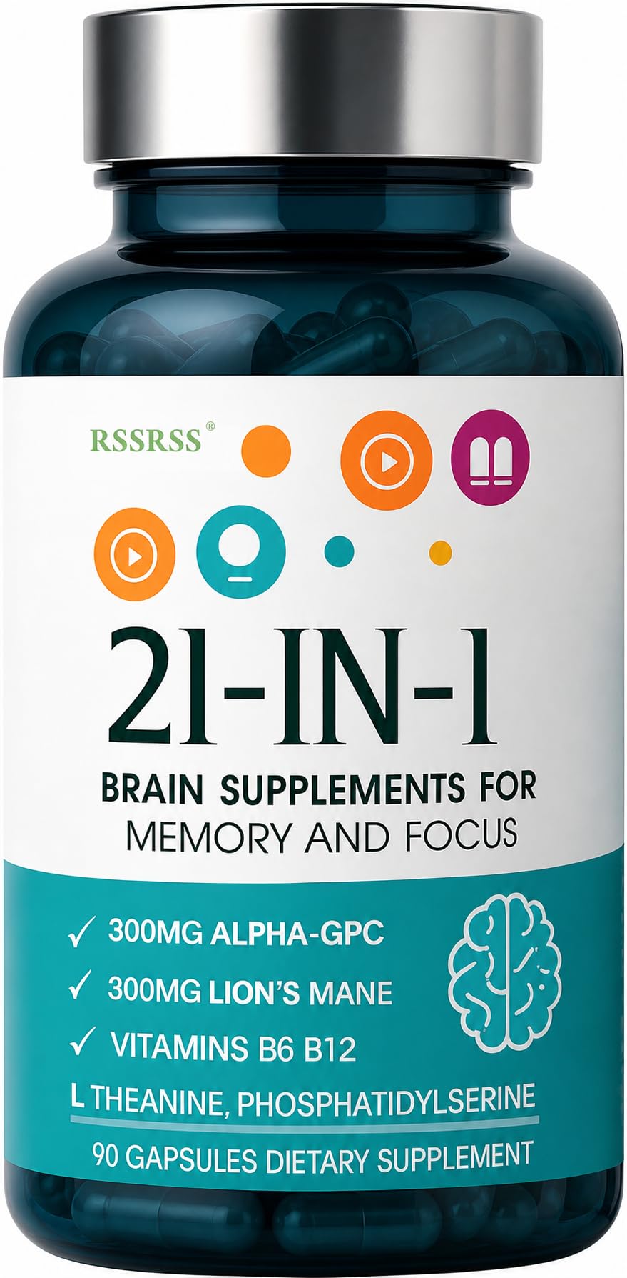 RSSRSS Brain Supplements for Memory and Focus, 21-in-1 Advanced Cognitive Formula, Natural Herbal Brain Formula, Clarity & Cognitive for Women, Capsules, 90 Capsules (Pack of 2)
