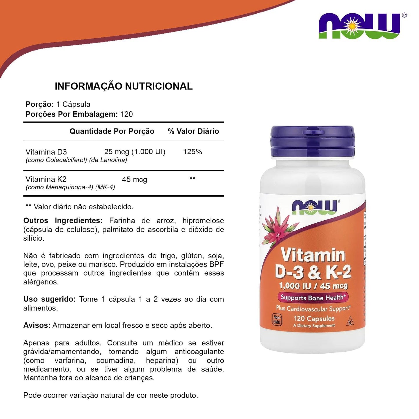 NOW Foods Vitamin D-3 & K-2 Capsules 240 Count