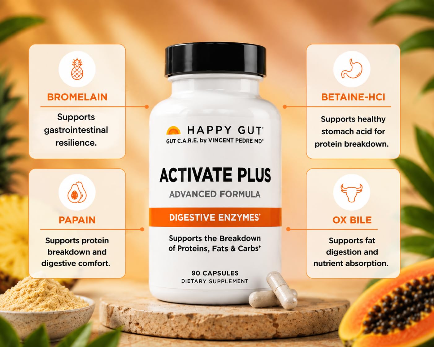 HAPPY GUT Activate Plus Doctor-Formulated Digestive Enzymes Gut Balance Capsule 90