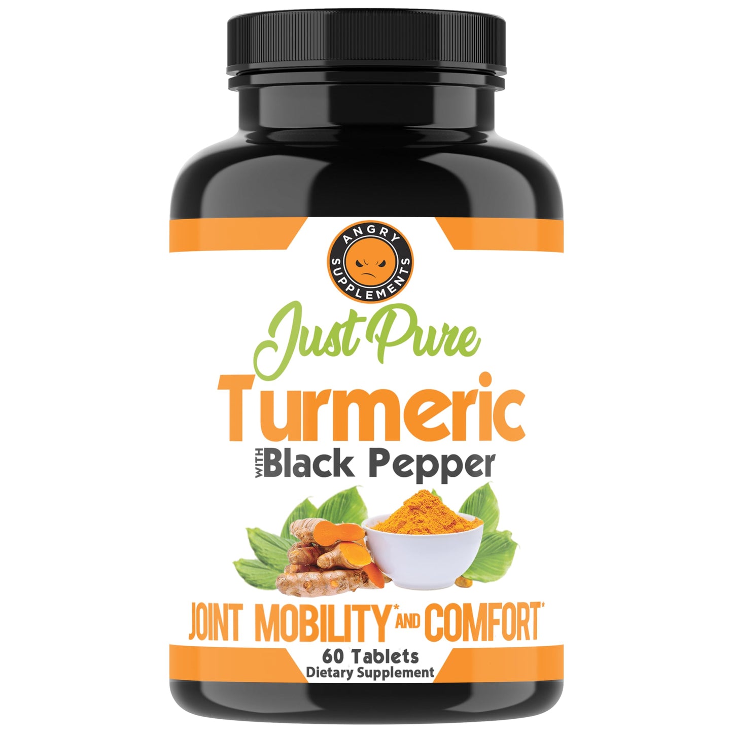 Angry Supplements Just Pure Turmeric Root with Black Pepper – Support, Comfort, Flexibility Blend Tablets, 120 Count