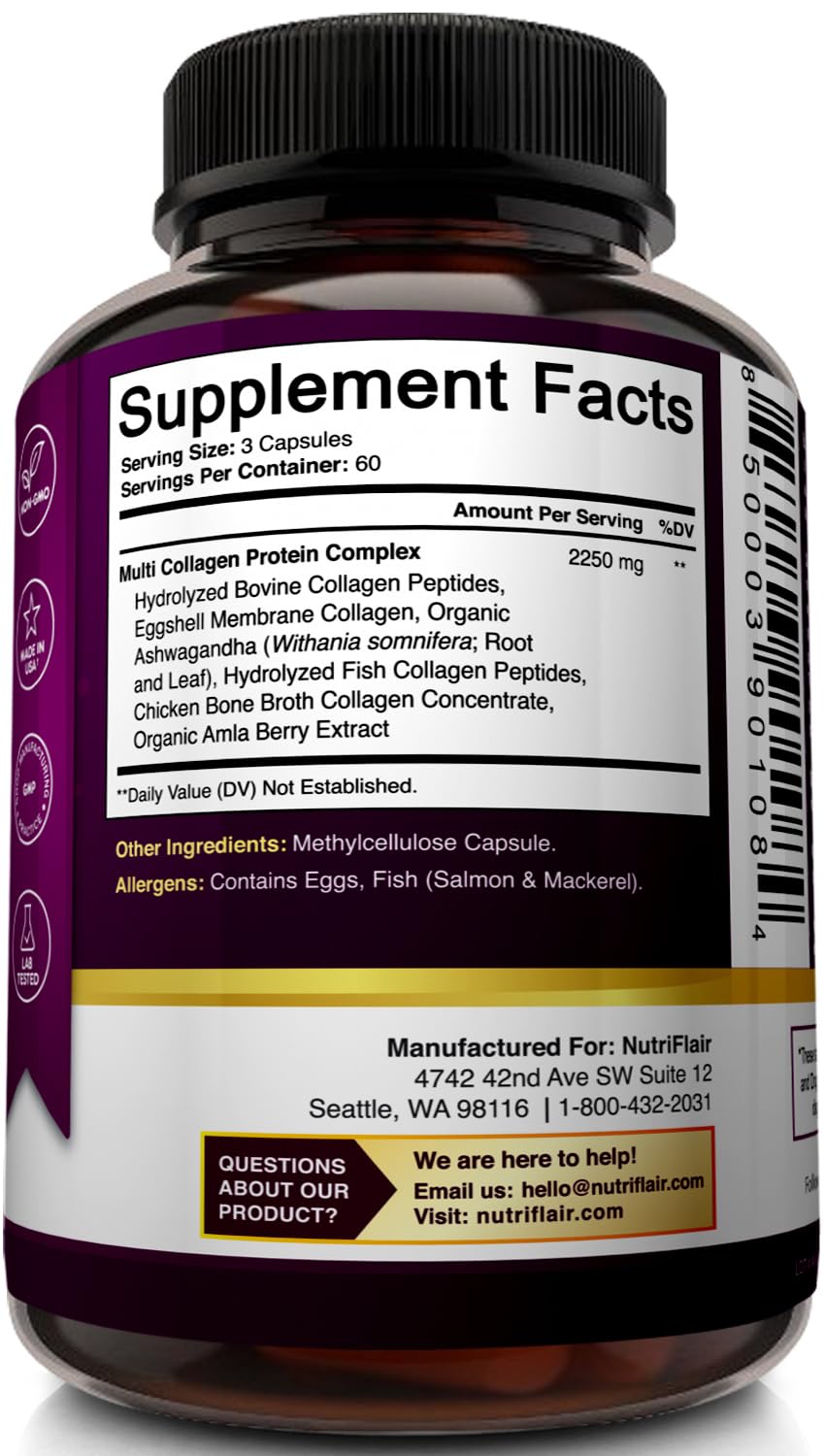 NutriFlair Multi Collagen Peptides 2250mg 180 Capsules