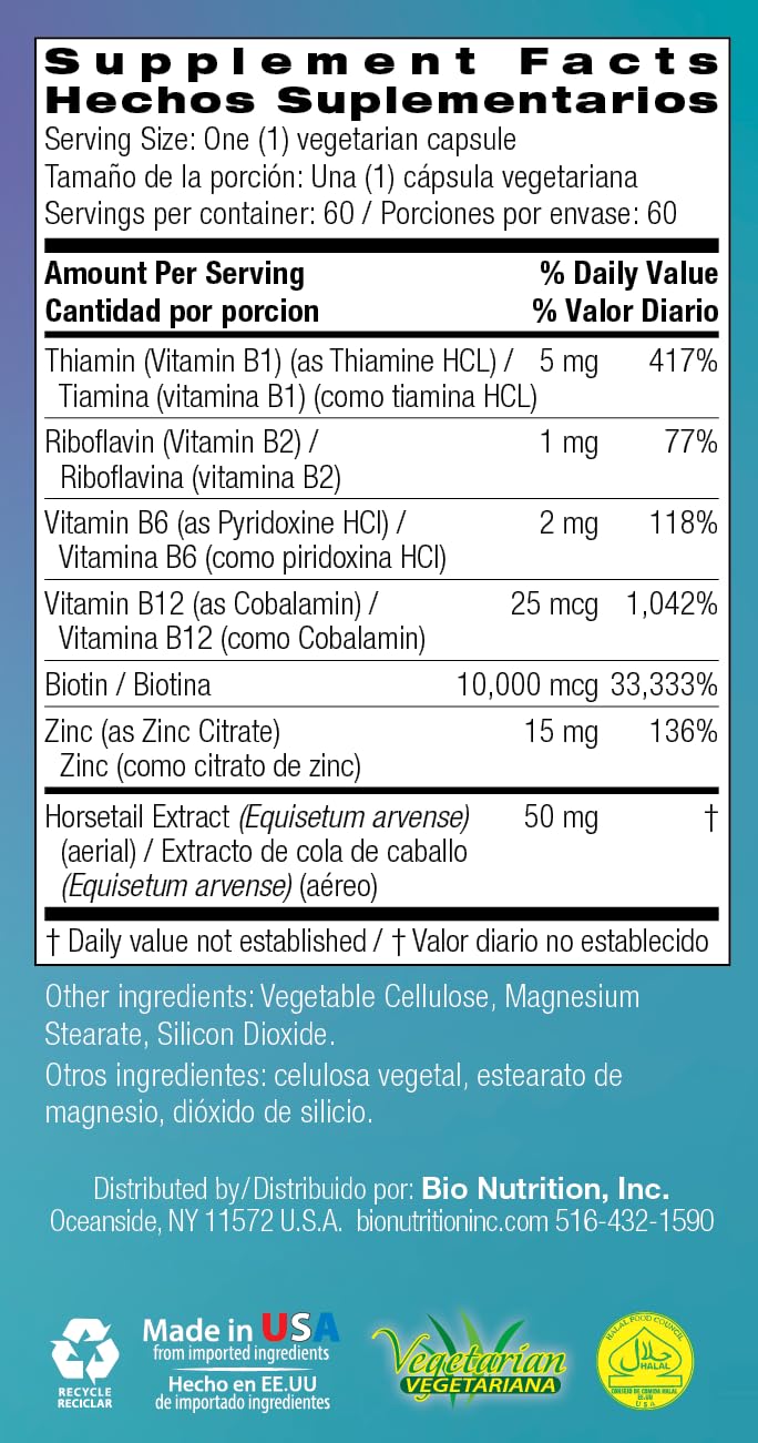 Bio Nutrition Healthy Hair Biotin Vegi-Caps Capsules, 60 Count
