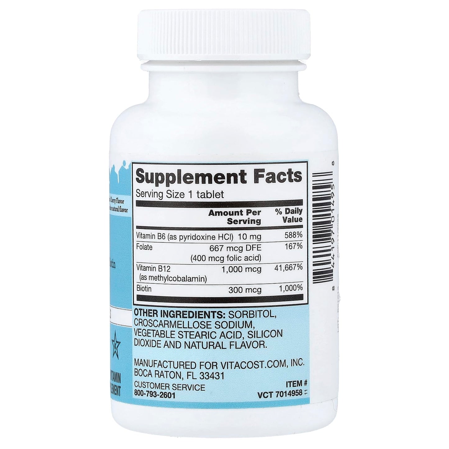 Vitacost Methyl B12 with Vitamin B6, Folate and Biotin, Natural Cherry Chewable Tablet, 1 Count