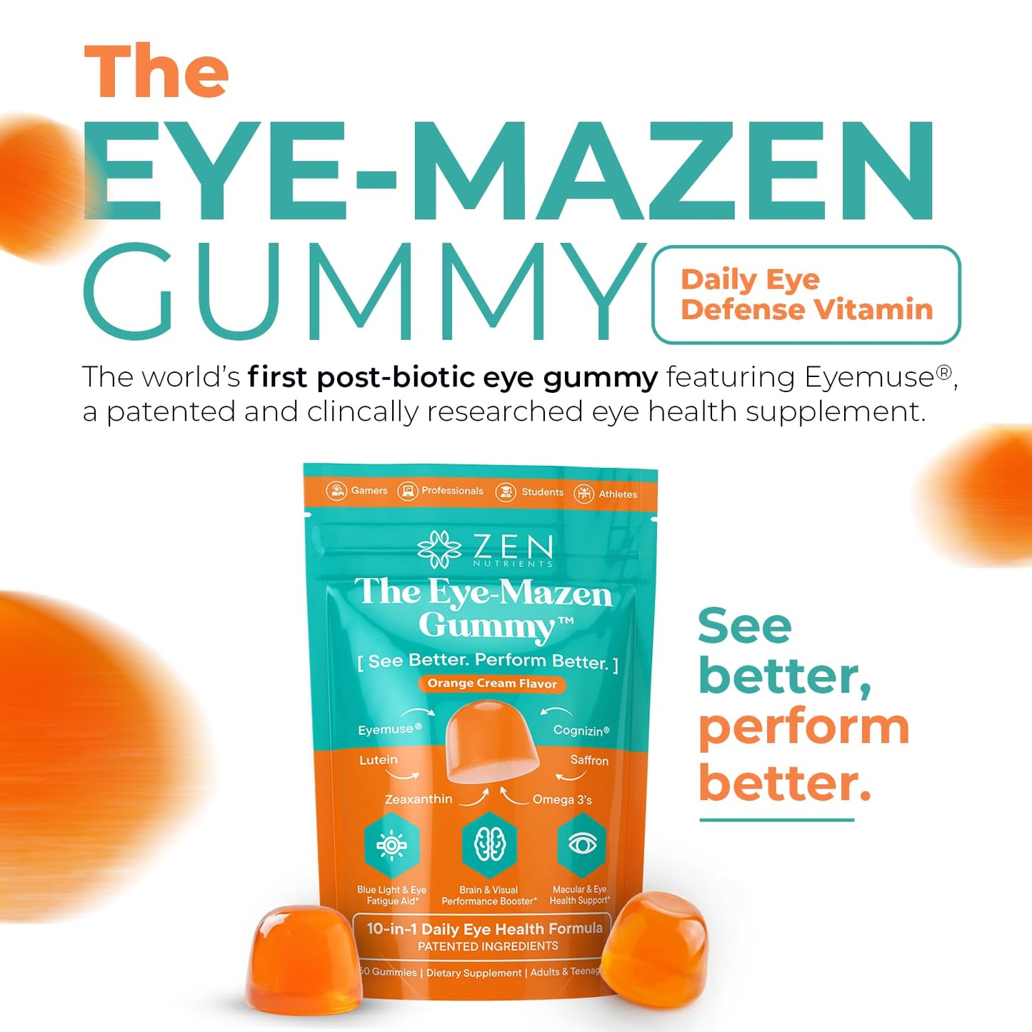 Zen Nutrients Eye-Mazen Gummy Eye Vitamins for Vision and Eye Health with Lutein & Zeaxanthin, Omega-3 & Vitamin A, 60 Count