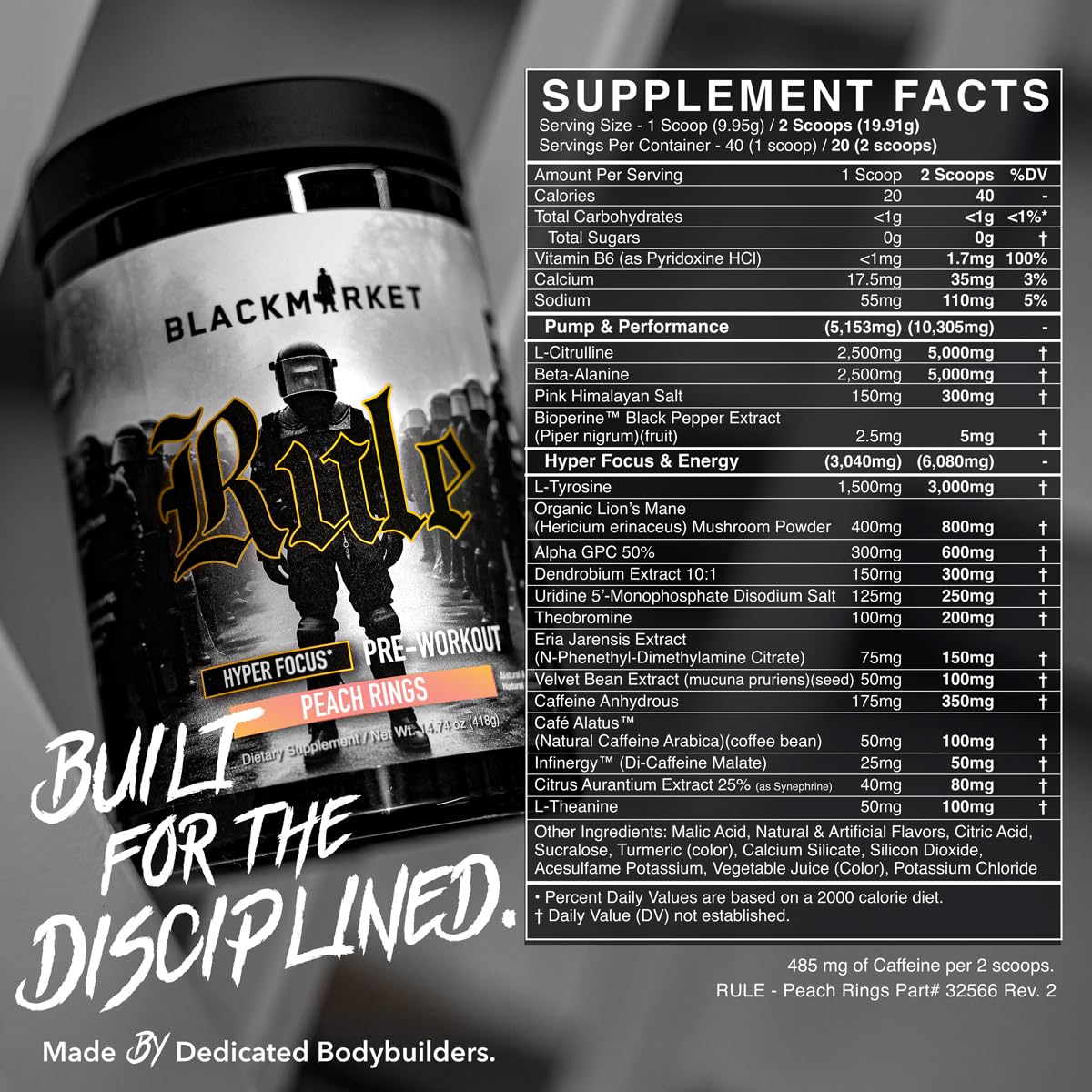 BLACKMARKET Rule – High-Stimulant Nootropic Pre-Workout Powder 14 Ounce