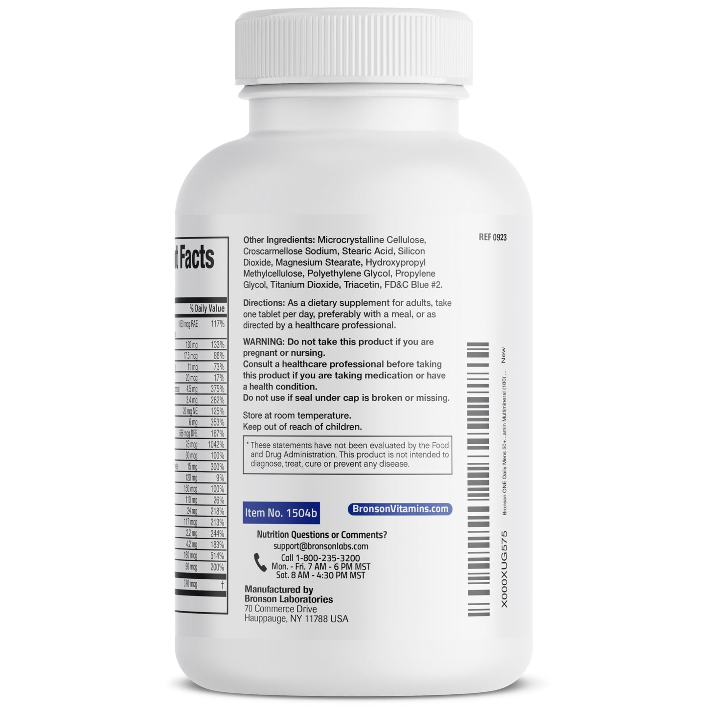 Bronson ONE Daily Mens 50+ Complete Multivitamin Multimineral Tablets, 180 Count