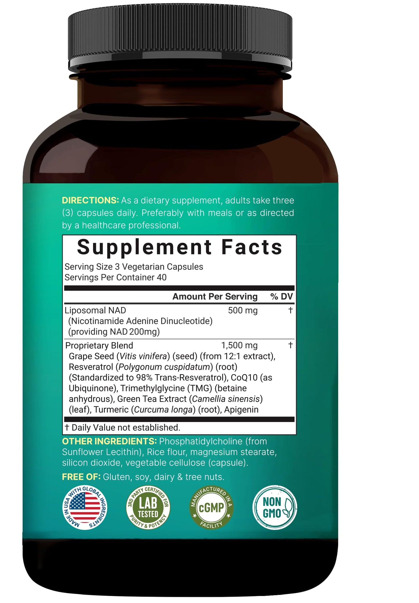 NatureBell Liposomal NAD+ 8-in-1 Complex 2000mg Per Serving, 120 Vegetarian Capsules