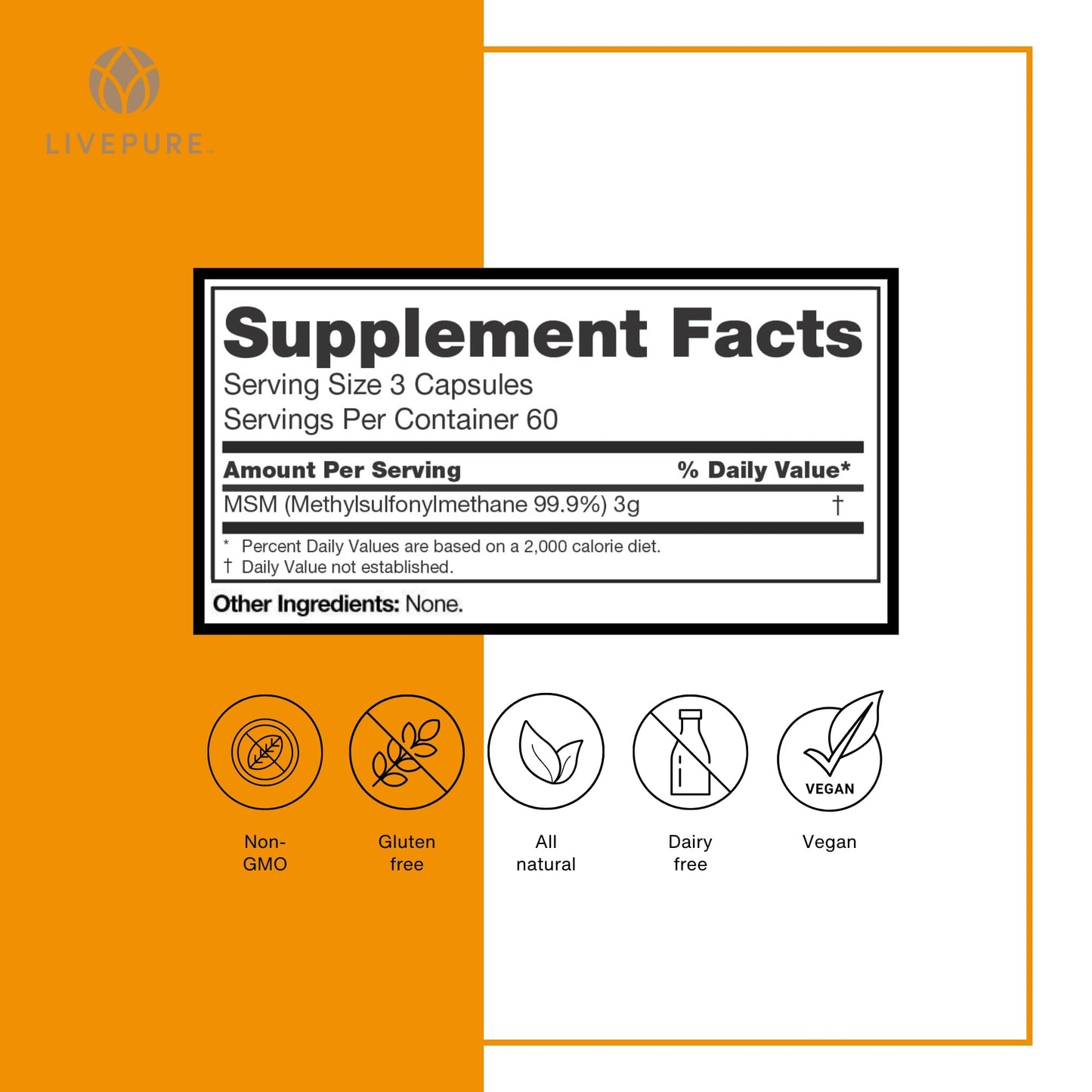 PURE Organic Sulfur MSM 180 Capsules
