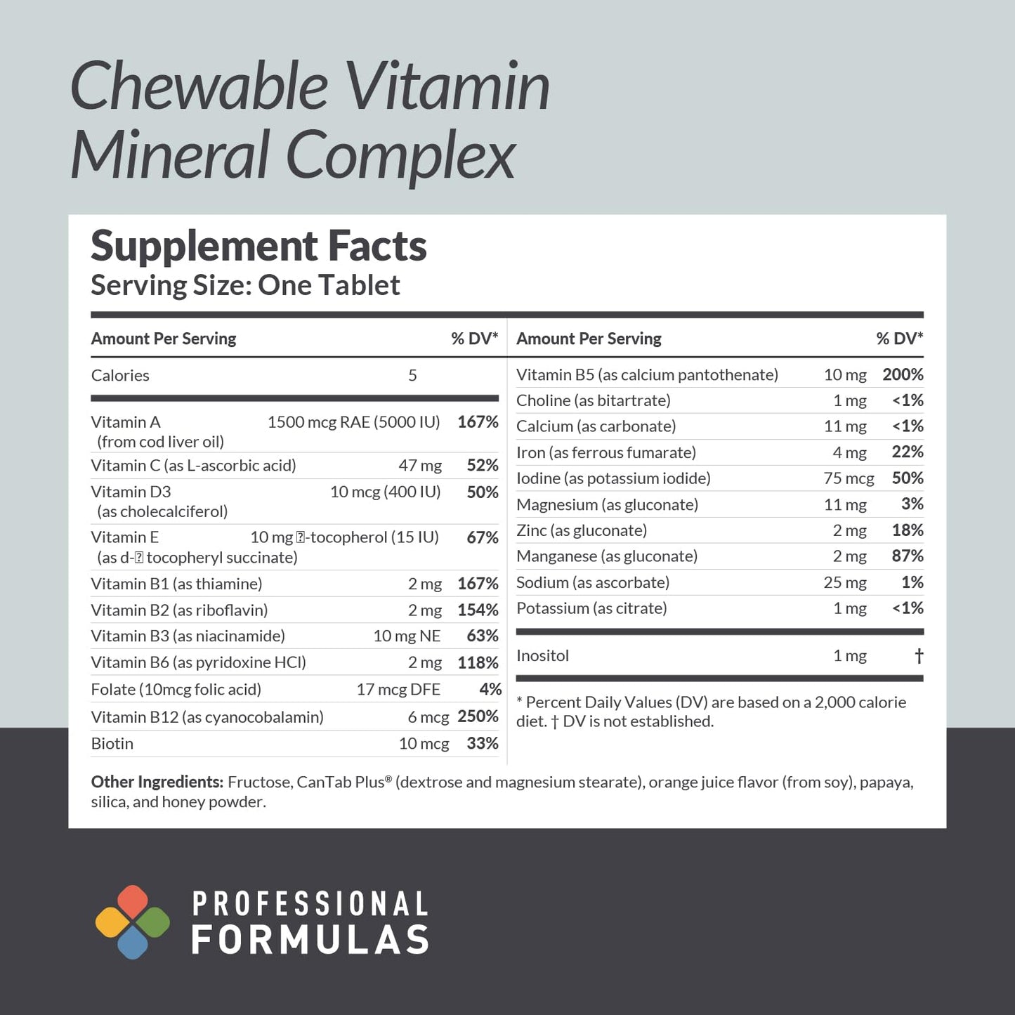 Professional Complementary Health Formulas Chewable Vitamin Mineral Complex Tablet 90 Tablets