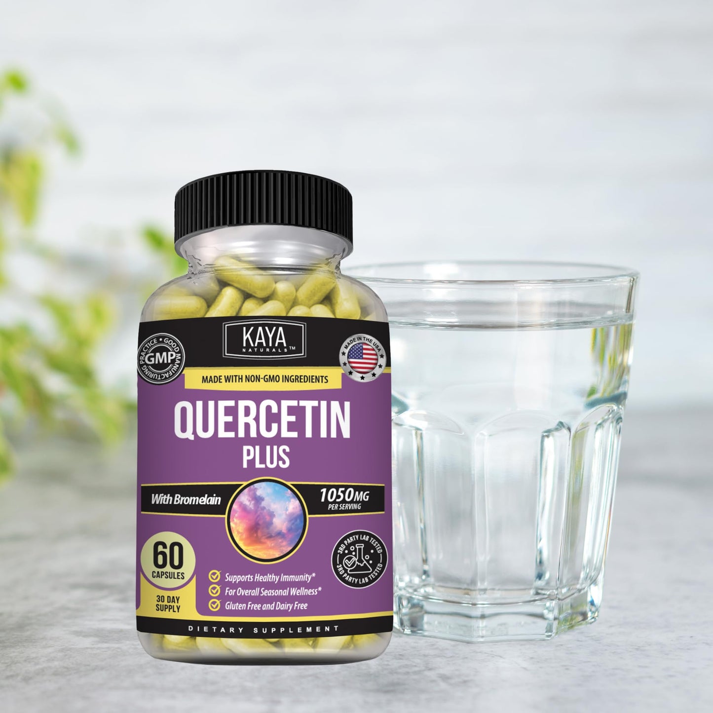 Kaya Naturals Quercetin Plus with Bromelain 1050mg Capsules, 60 Count