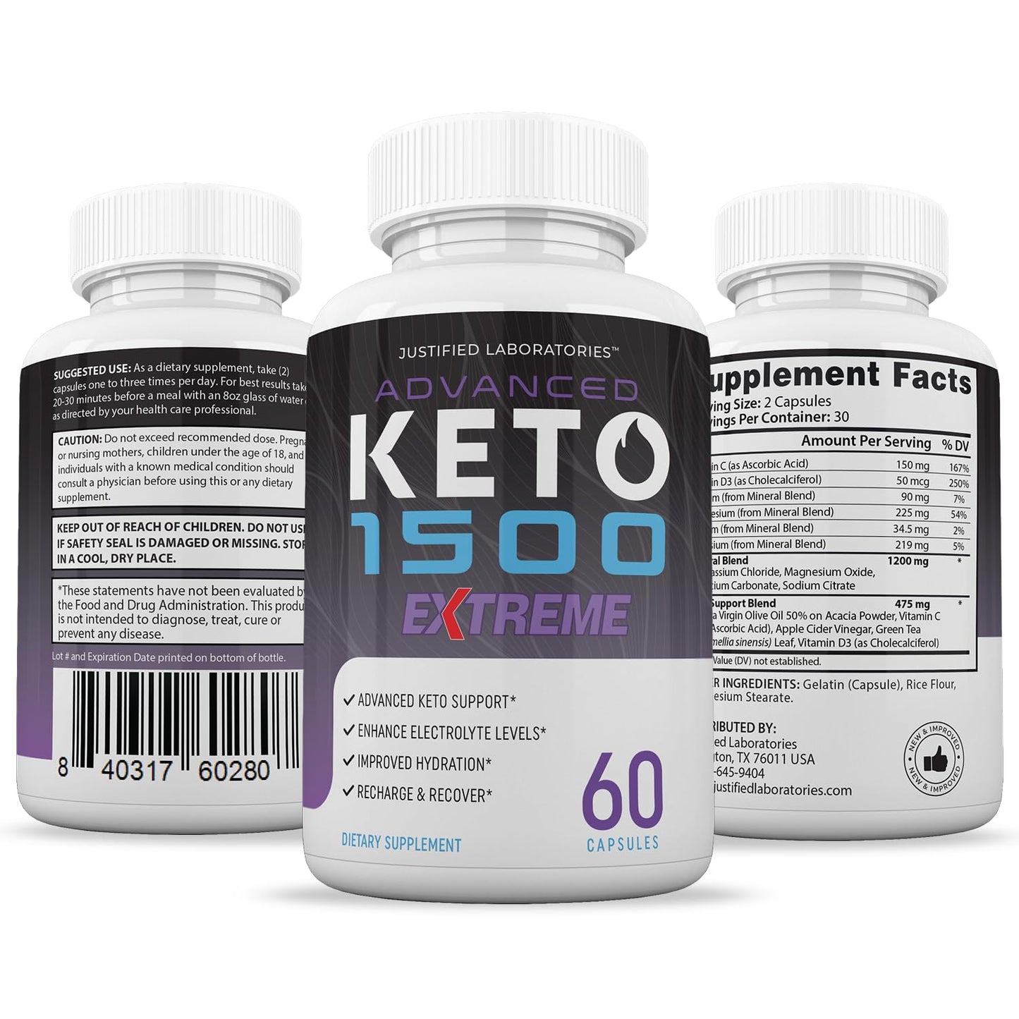 Justified Laboratories Advanced Keto 1500 Extreme 1675MG, 300 Capsules