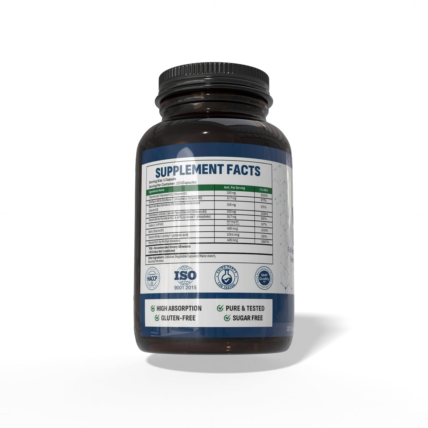 Wellotrix Nutraceuticals Advanced B-Complex – Full Spectrum of 8 Essential B Vitamins (B1, B2, B3, B5, B6, B7, B9, B12) in Active Coenzyme Forms – Supports Energy Metabolism & Cellular Health, 120 Capsules