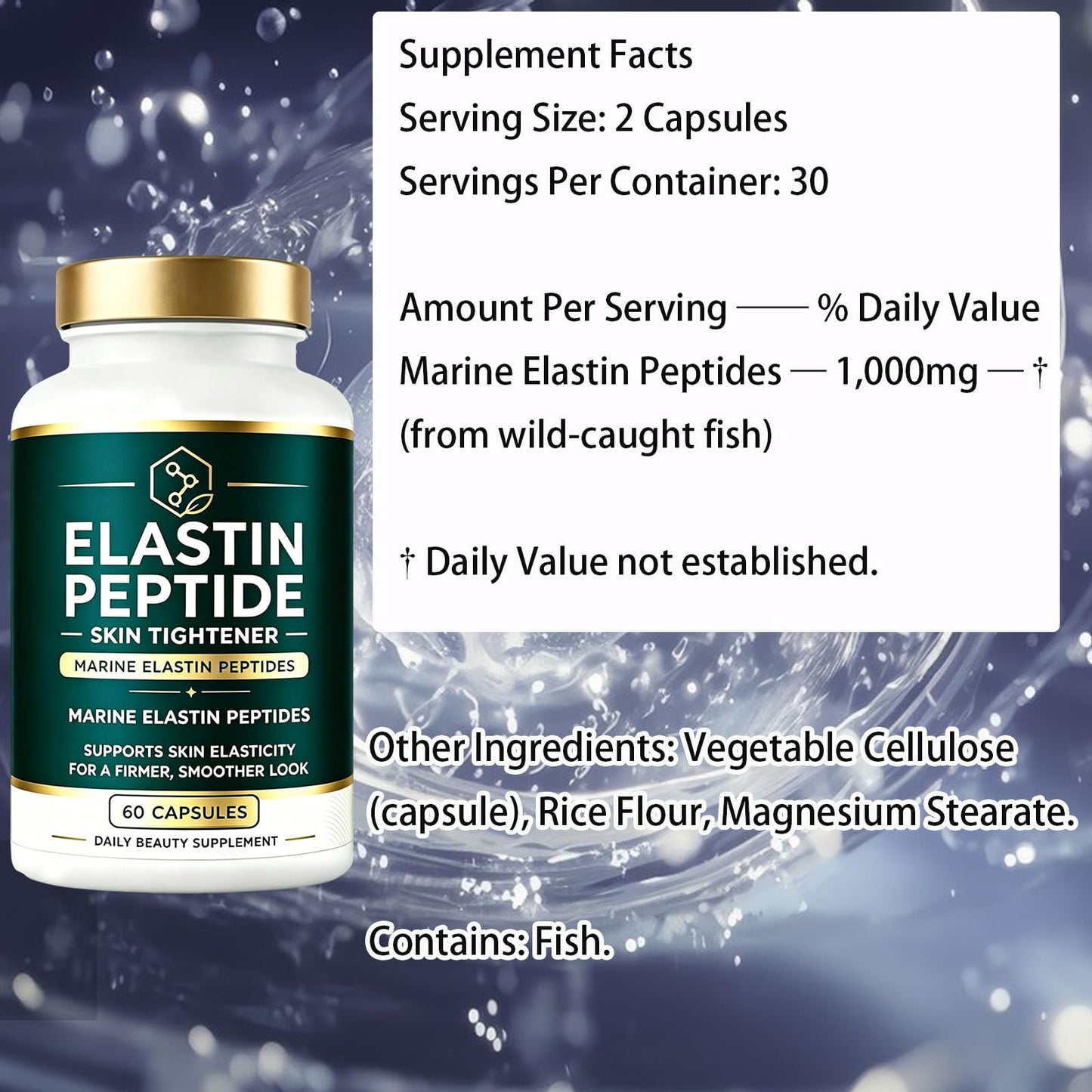 Keikeyo Elastin Peptides - Marine Elastin Peptide Skin Tightening Formula from Wild-Caught Fish, Rebuilds Snap-Back, Firms from Within Capsule, 1 Count