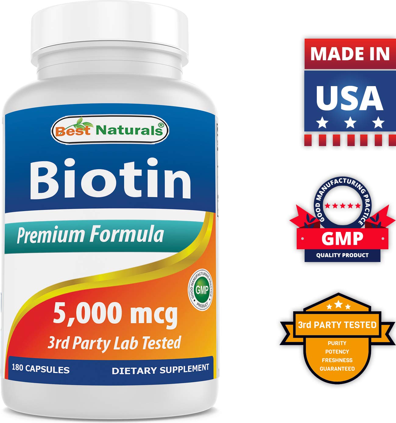 Best Naturals Biotin 5 mg Capsule 180 Count