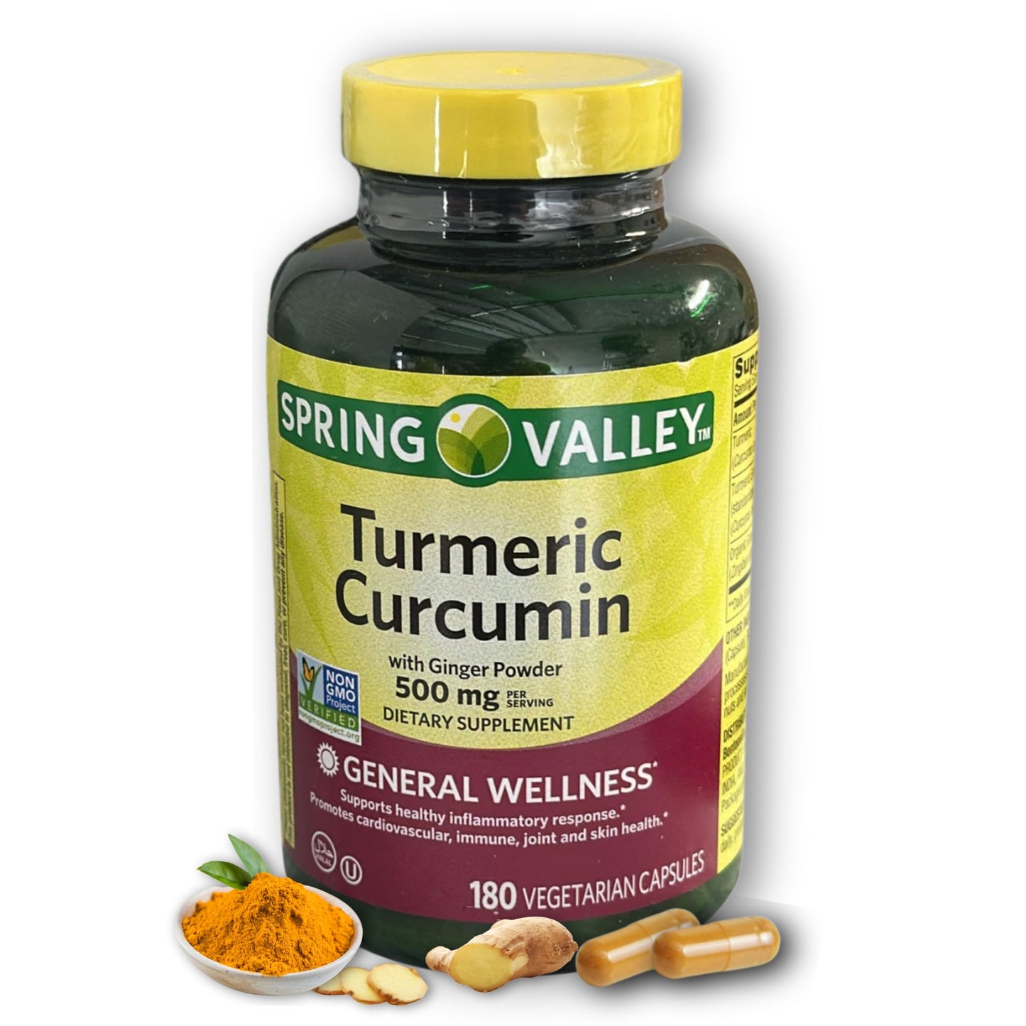 Fusion Shop Store Turmeric Curcumin 500mg with Ginger Powder Capsules, 180 Count