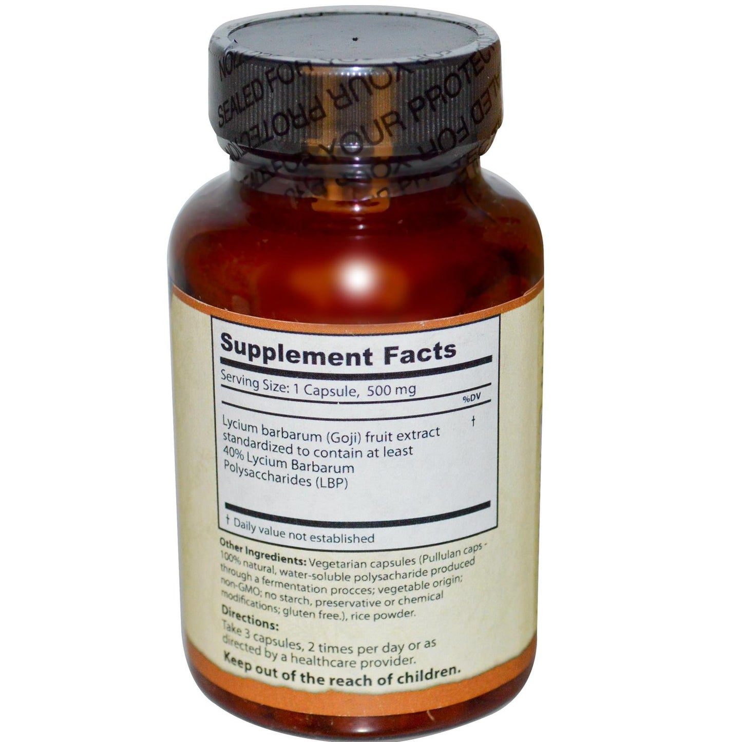 Dragon Herbs Goji LBP-40 500 mg Vegetarian Capsules, 100 Count