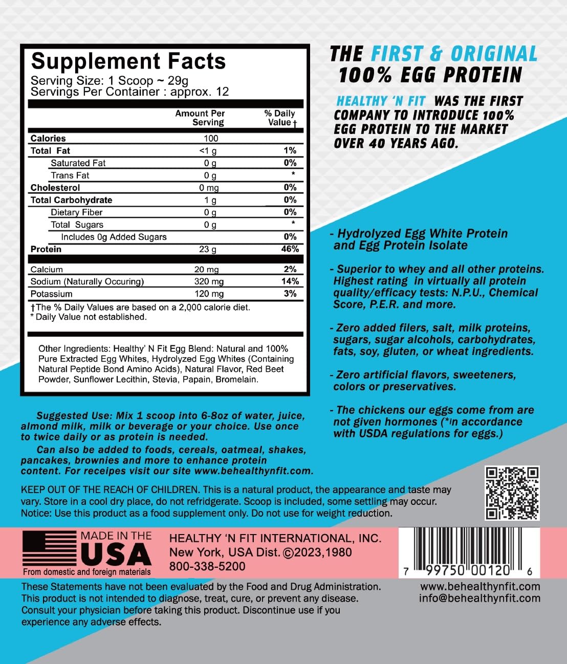 Healthy 'N Fit 100 Percent Egg Protein Powder, Strawberry Passion, 32 Servings