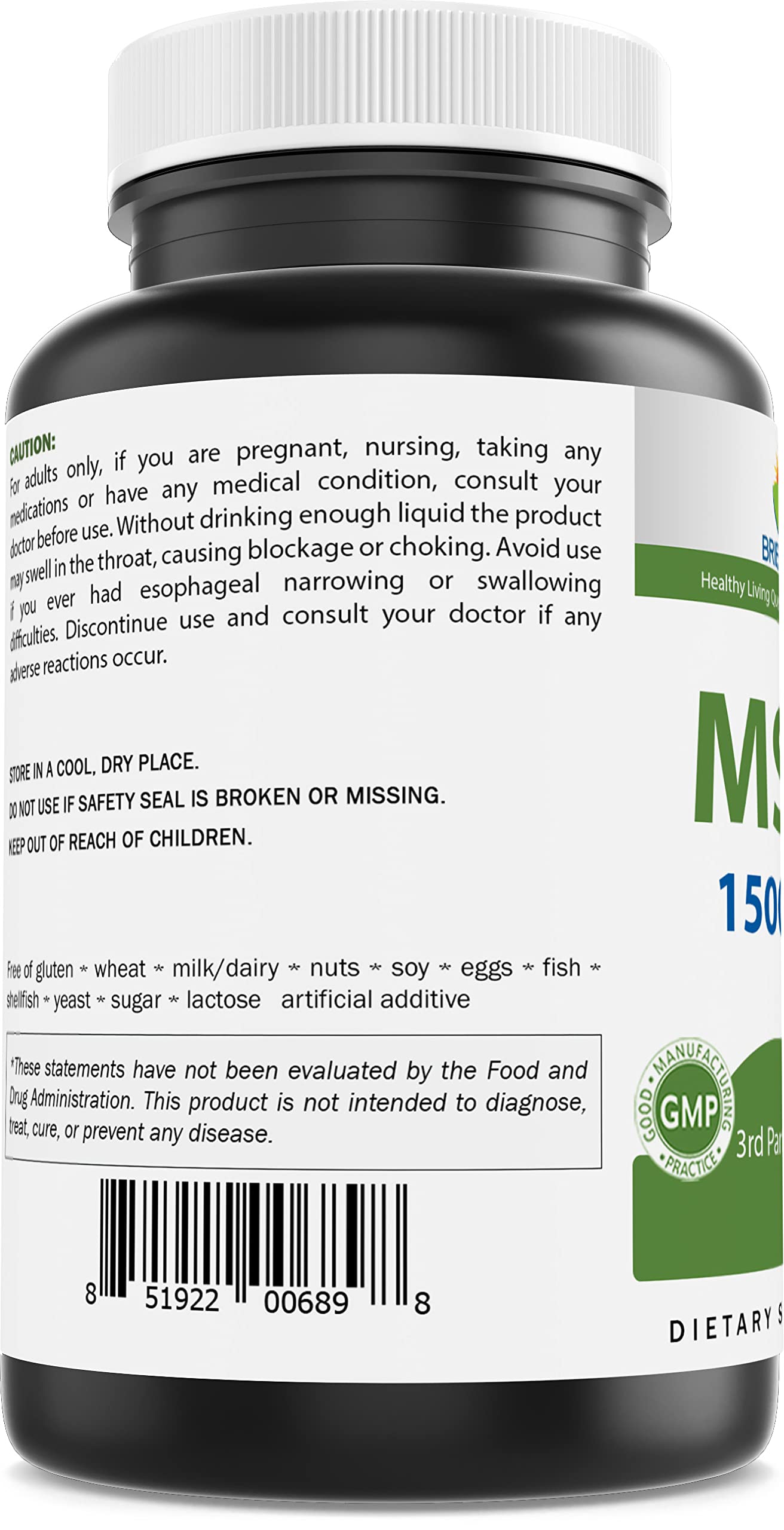 Brieofood MSM Supplement 1500mg per Tablet, 180 Tablets