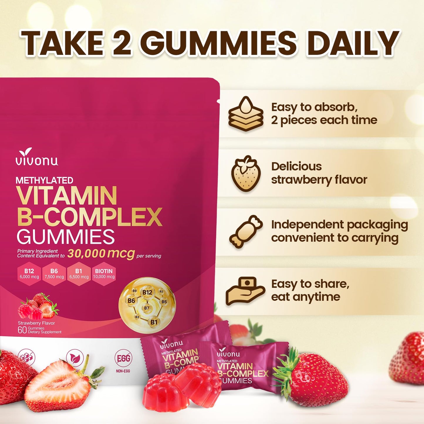 VivoNu Vitamin B6 Gummies, 60 Count