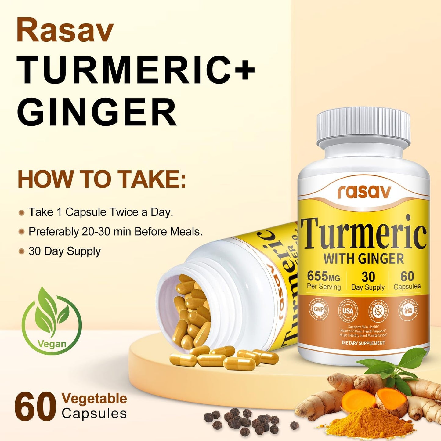Rasav Turmeric Curcumin Supplement Capsule, 60 Capsules