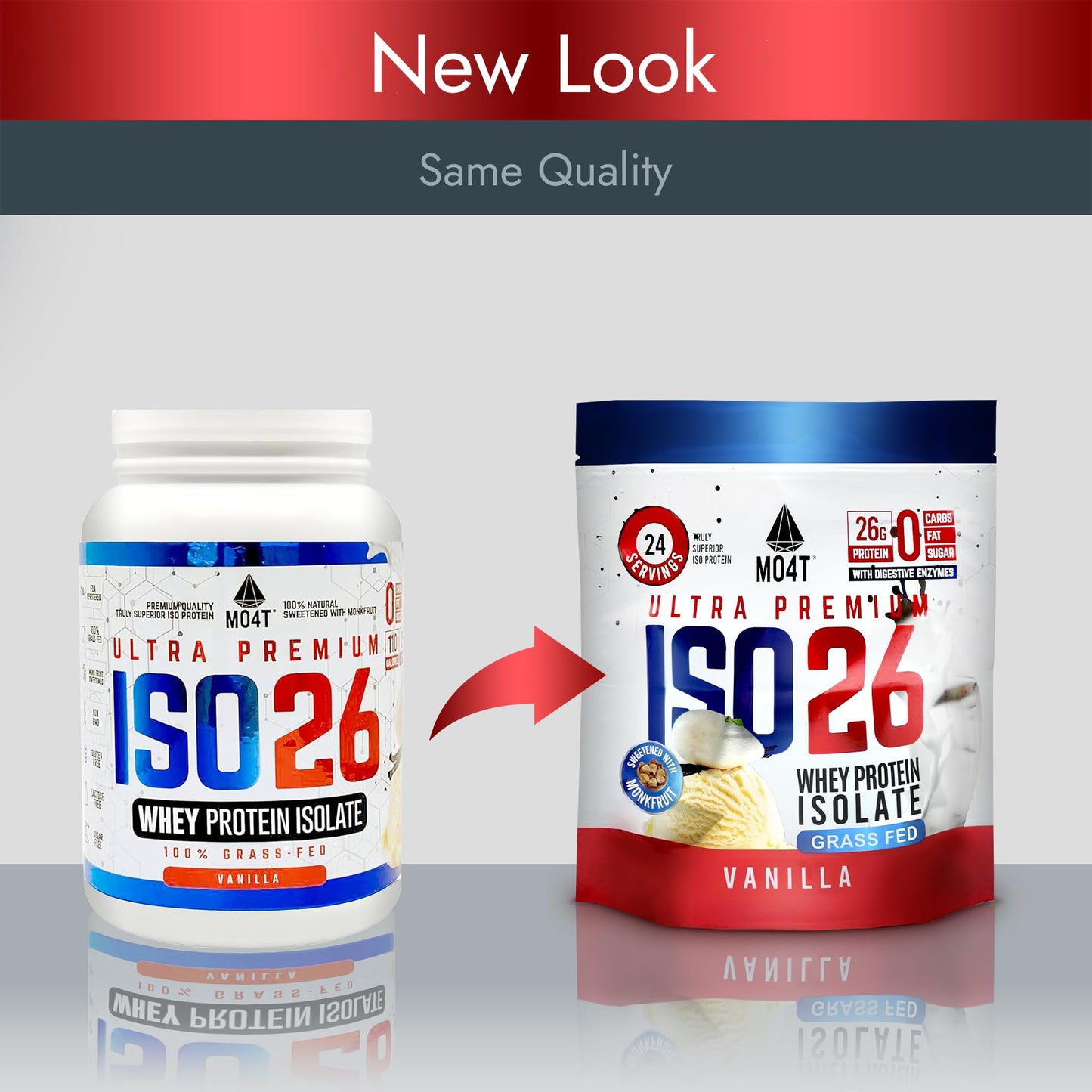 MOMOF4TRANSFORM ISO26 Grass Fed Whey Protein Isolate Powder Vanilla, 25.6