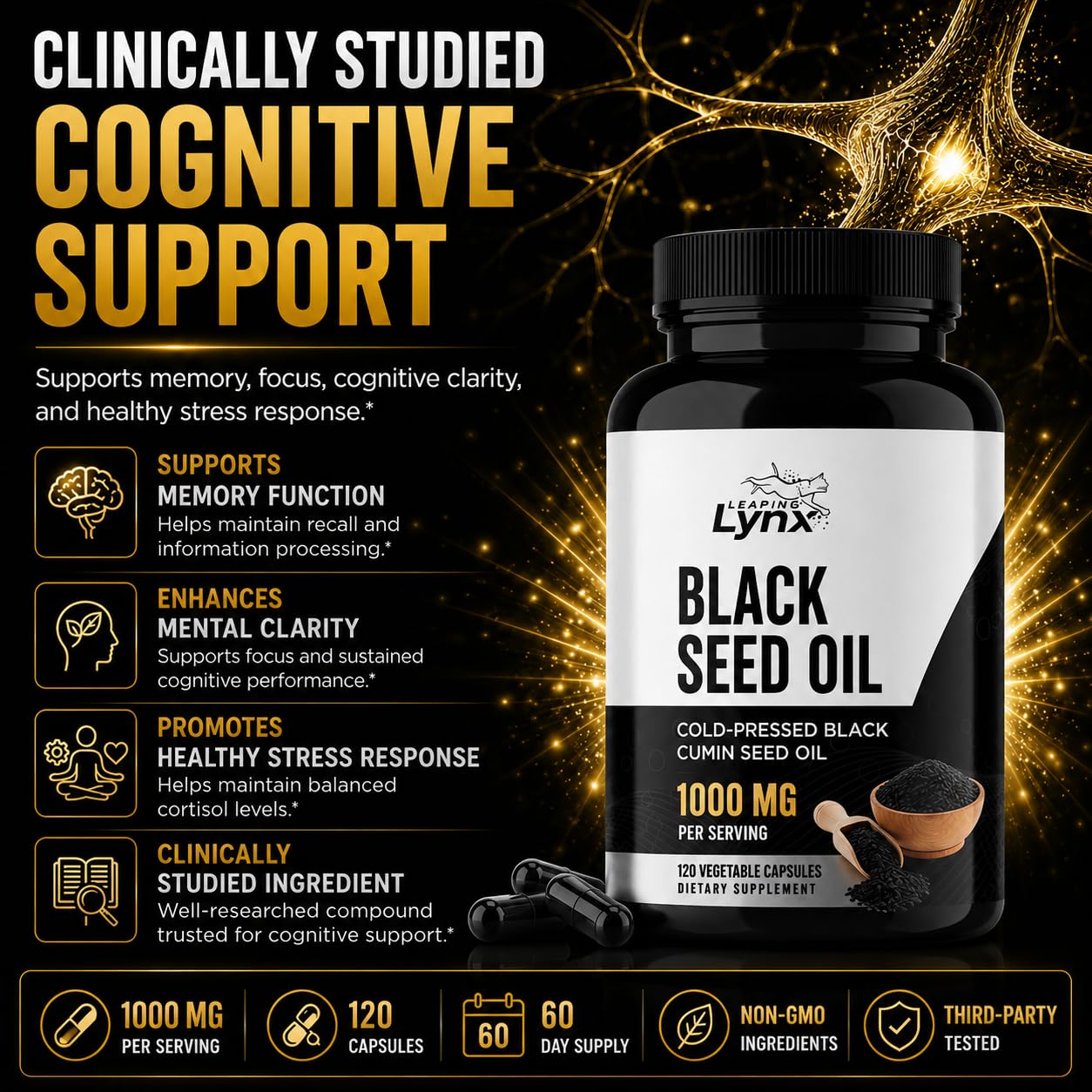 Leaping Lynx Black Seed Oil 1000mg Capsules 120 Count