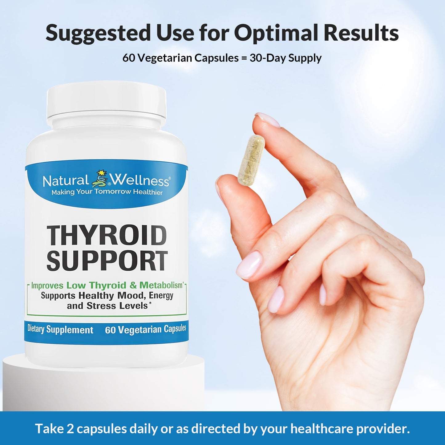 Natural Wellness Thyroid Support Iodine, Selenium & L-Tyrosine – Healthy Thyroid Function, Energy & Metabolism – 60 Vegetarian Capsules