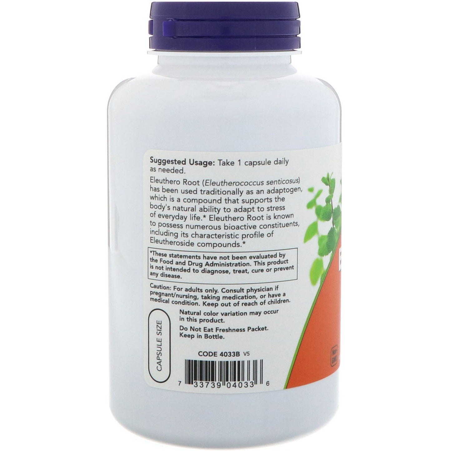 NOW Foods Eleuthero 500mg Capsule, 250 Capsules