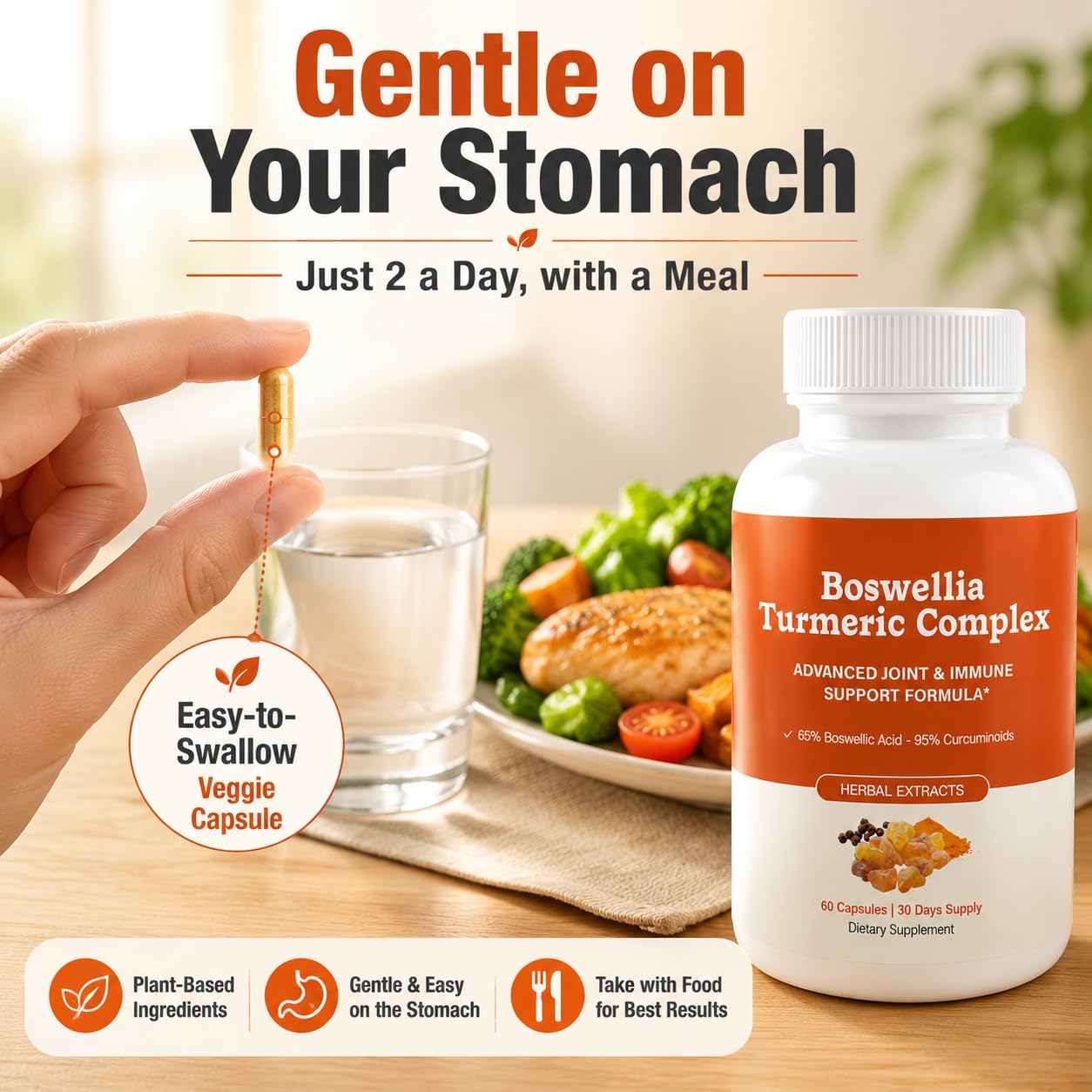 Flulight Boswellia Turmeric Complex, Boswellia Serrata 65% & Curcumin 95% with MSM Capsule, 60 Count